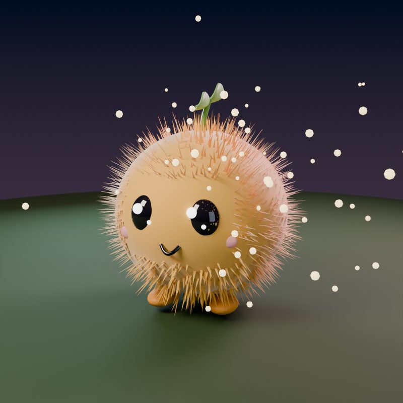 Pollie, a fuzzy golden pollen puff with a sprout on top