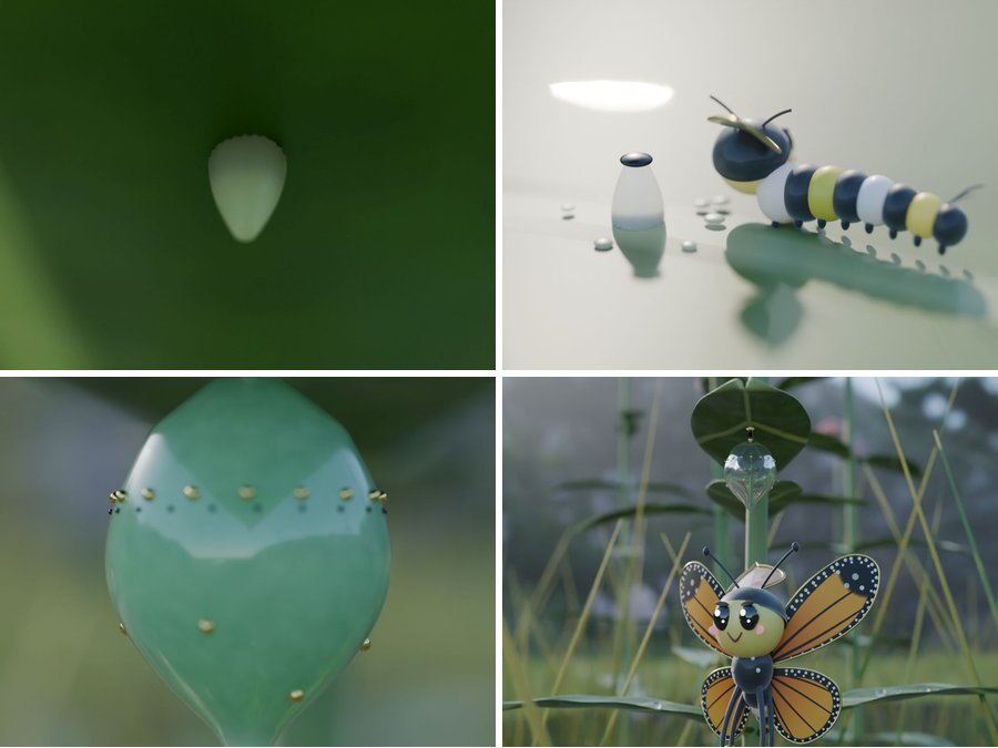 Story beats from I Am a Butterfly: the egg, the hatching, the chrysalis and the first flight